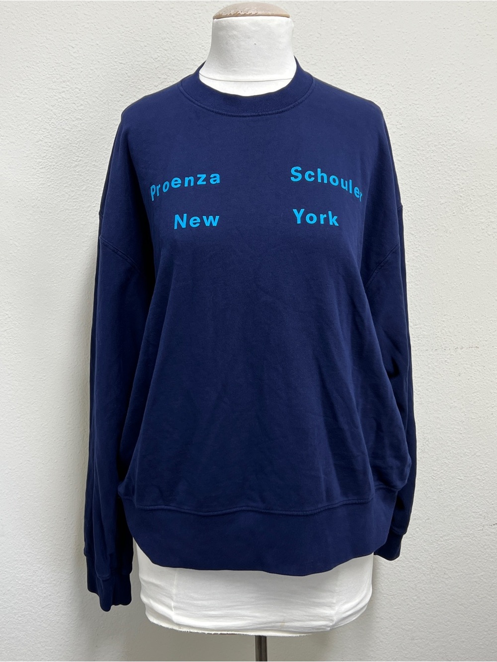 Proenza Schouler White Label Logo Sweatshirt Navy Blue XL Made USA